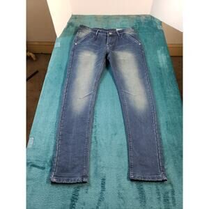 Mufti Jeans Sz 32 Womens Blue Stretch Pants Straight Ladies Denim Pleated